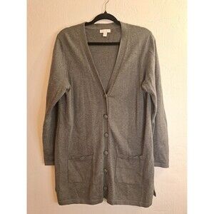 Charter Club Gray Knit Cotton Button Pocket V-Neck Cardigan Sweater XL Women's